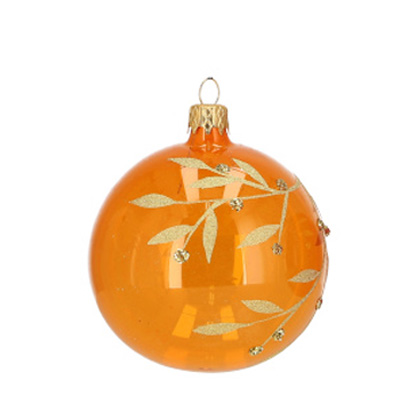 Weihnachtskugel "Goldene Ranke", D. ca. 8 cm, handbemalt, orange transparent 