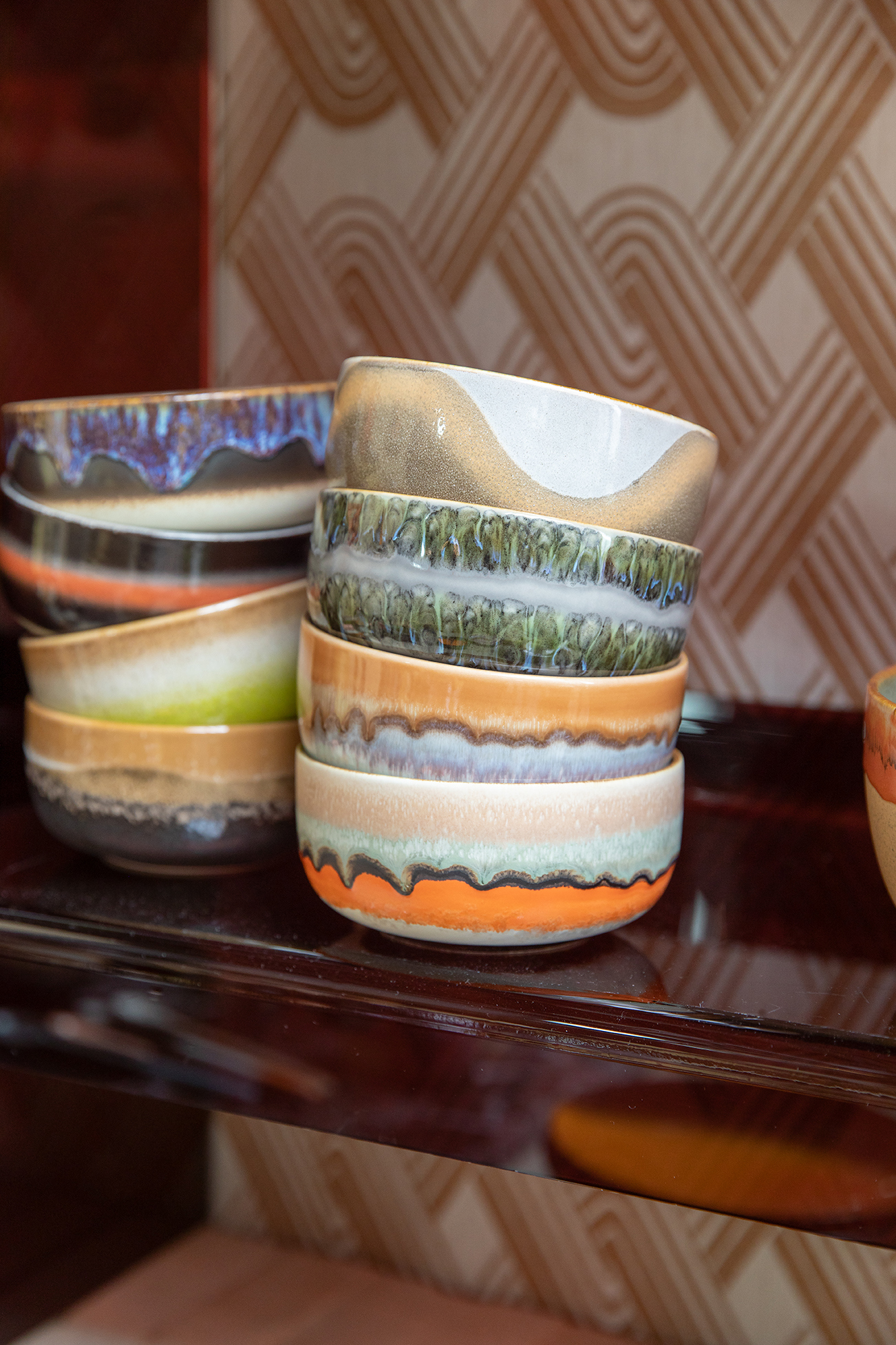 HKliving 70's  bowl, dessert bowl, OASIS Siebziger Jahre Geschirr, Keramik, D. ca. 12,5 cm