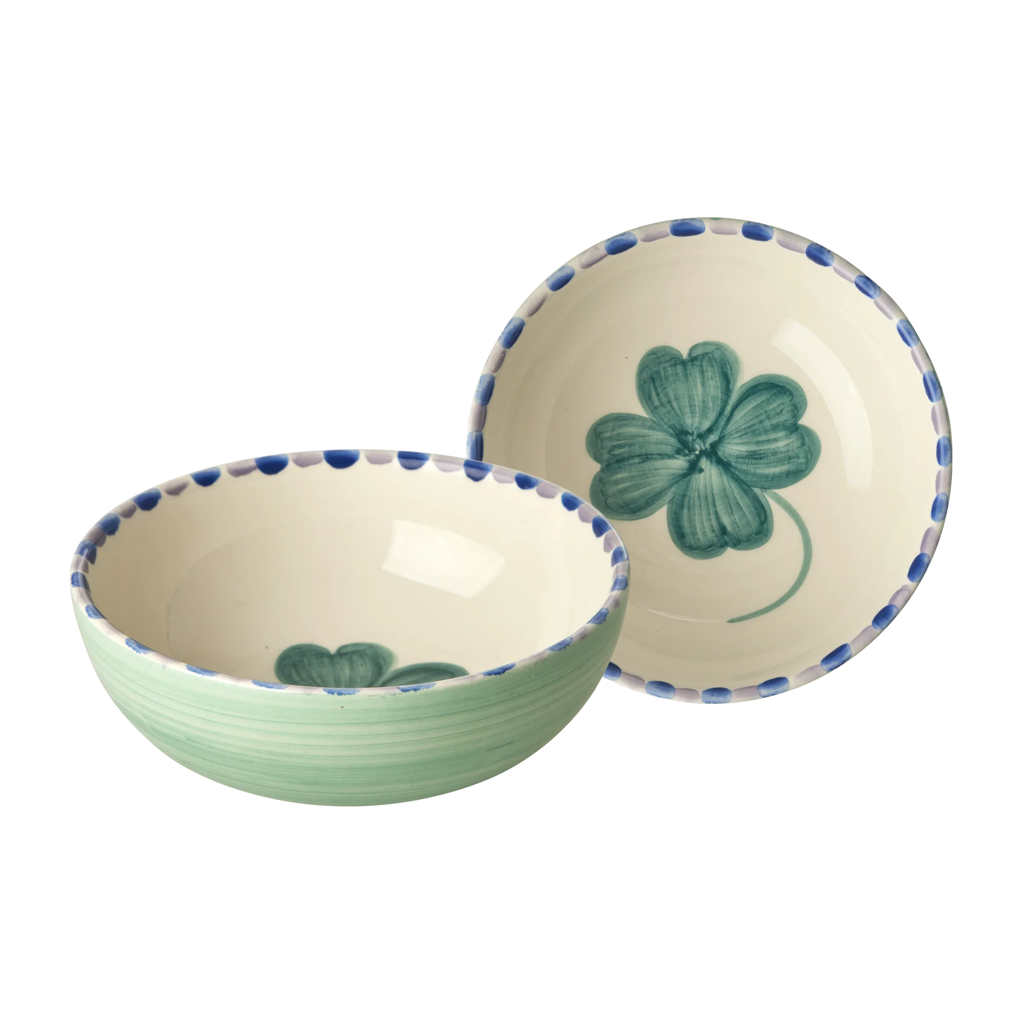 Rice Schale Good Luck Clover, Keramik Schüssel - Hellgrün - Hand-painted Good Luck Clover