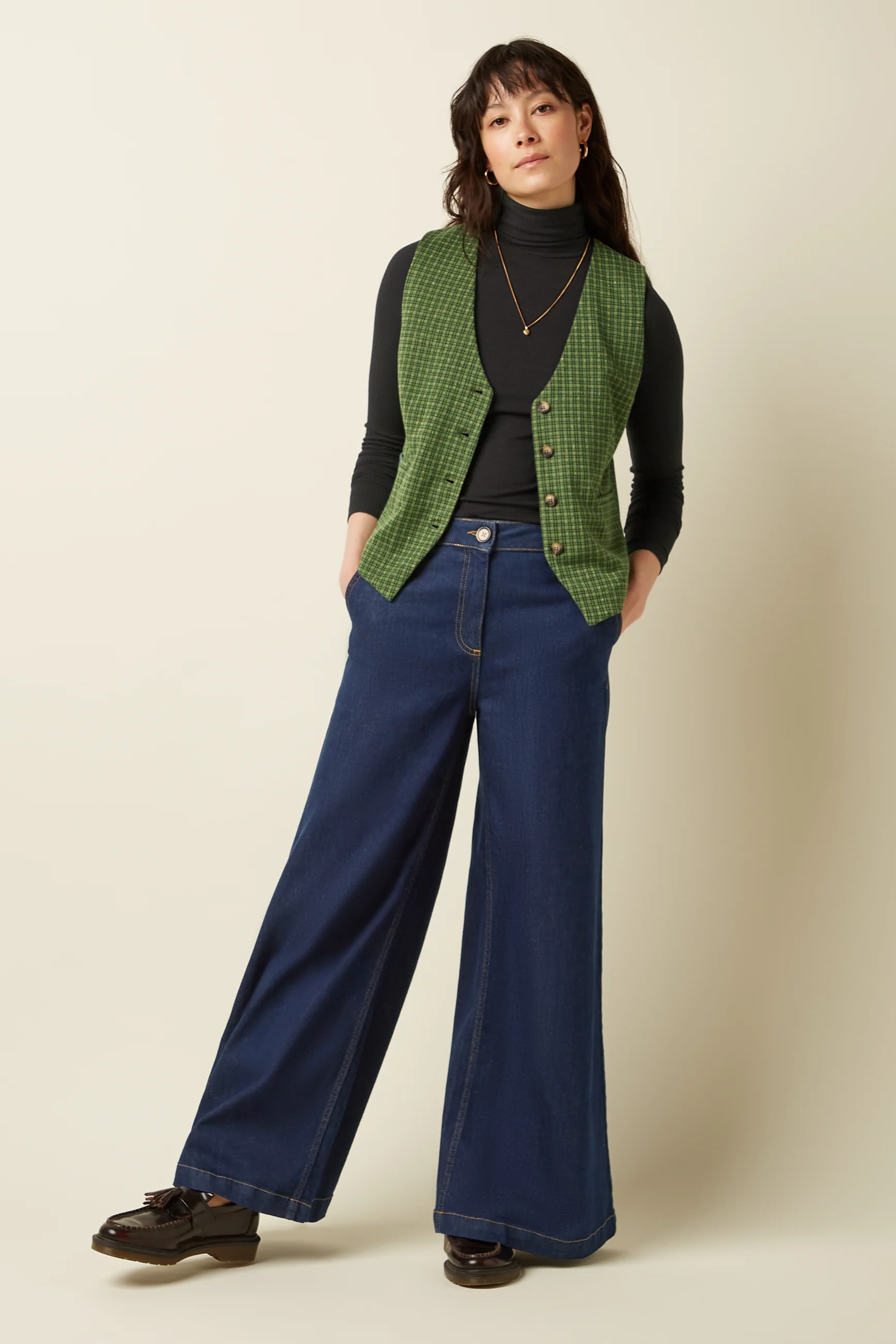 King Louie Bianca Weste / Gilet Ivy Check, Farbe Guacemole Green - Ivy Check 