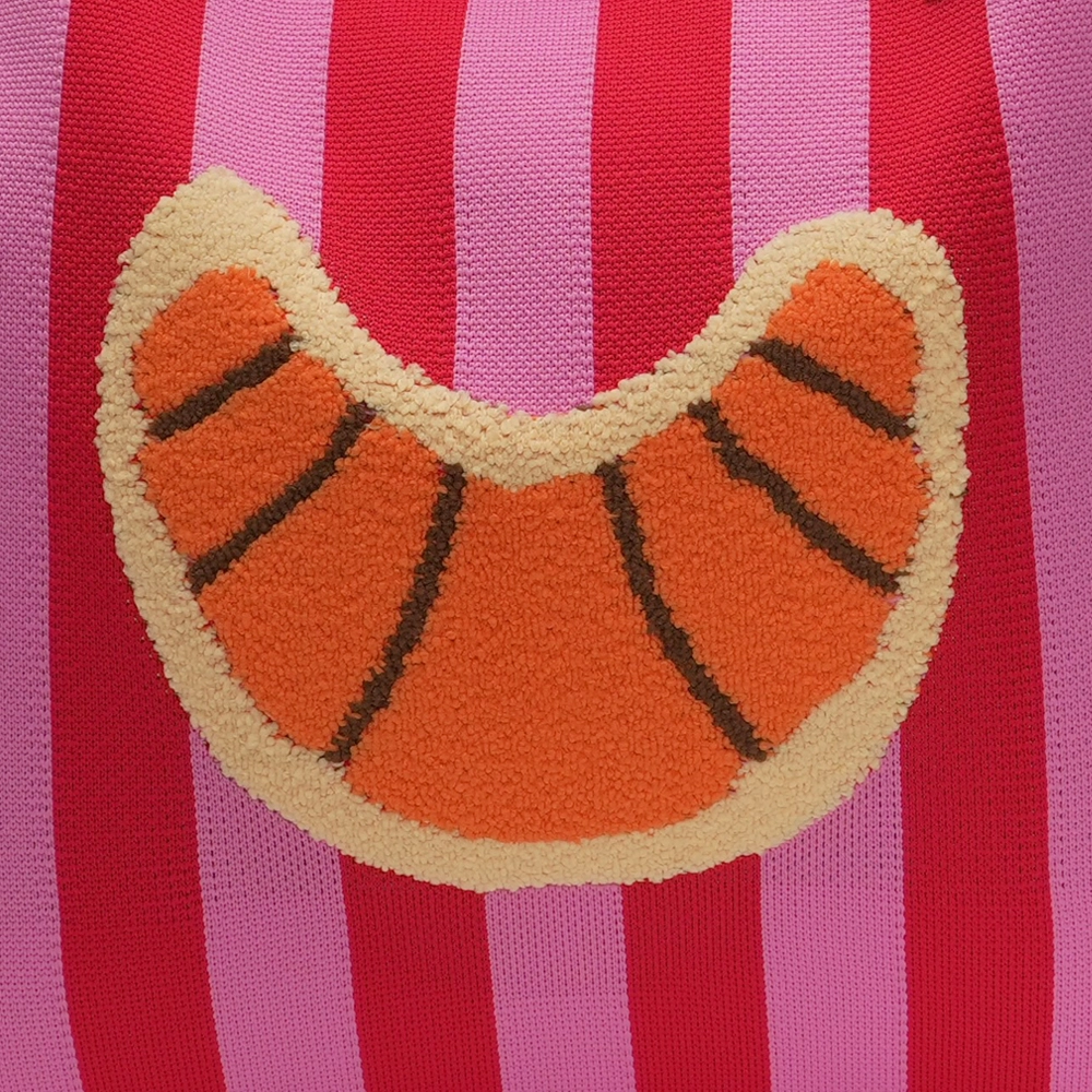 LOT83 Shopper Rebell Loïs 03, Croissant, Streifen Rot-Pink, ca.  45 x 35 cm    