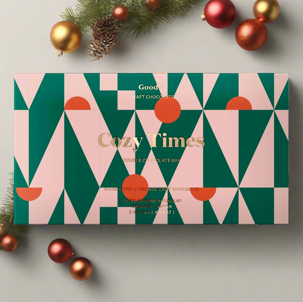 % GOODIO Weihnachtsschokolade COZY TIMES, Doppel-Schokoladenriegel, 2x 48 g