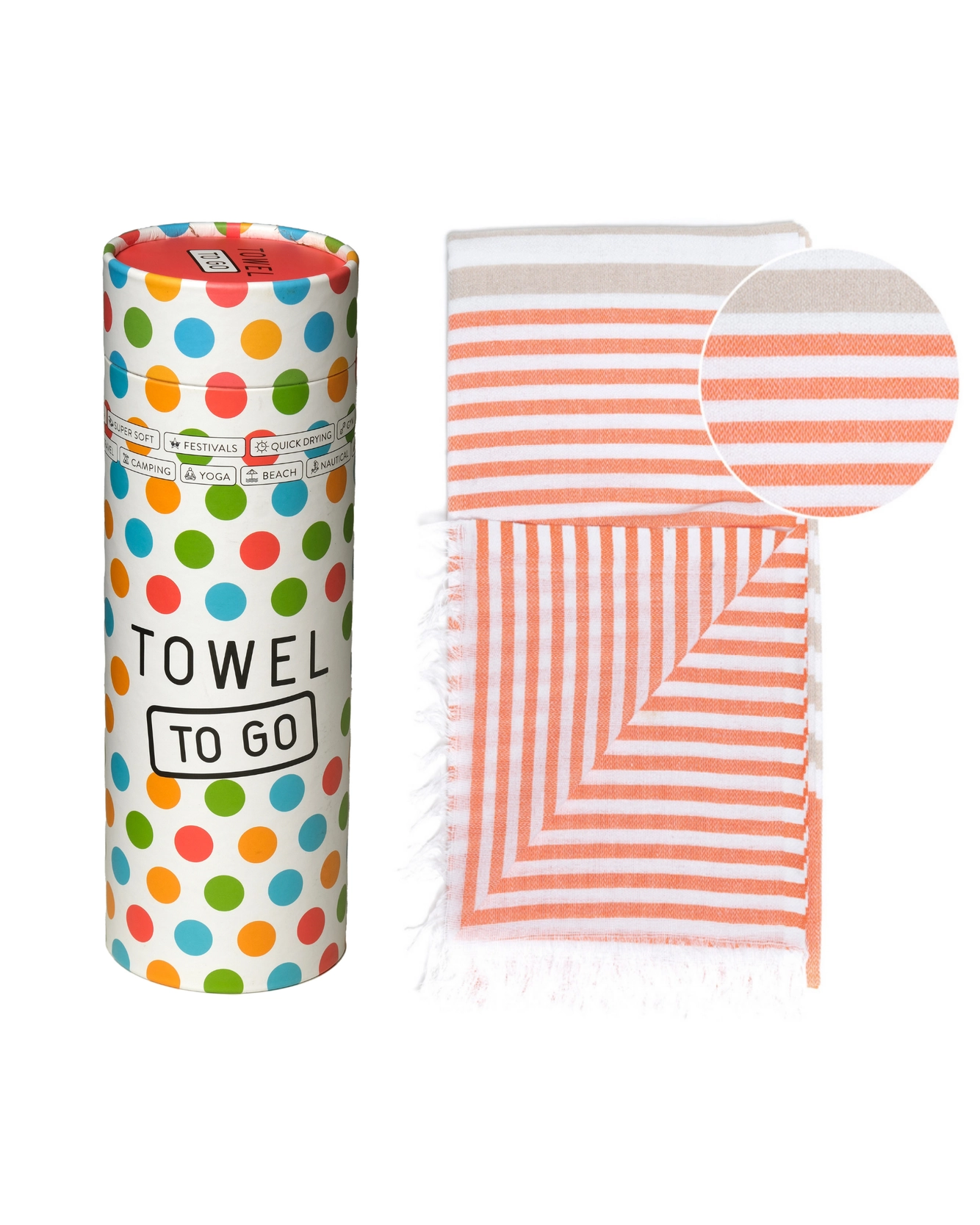 Strandtuch BALI, Hamamtuch in Geschenkbox, Orange-Beige, recycelte Baumwolle, ca.  180 x 100 cm von TOWEL TO GO 