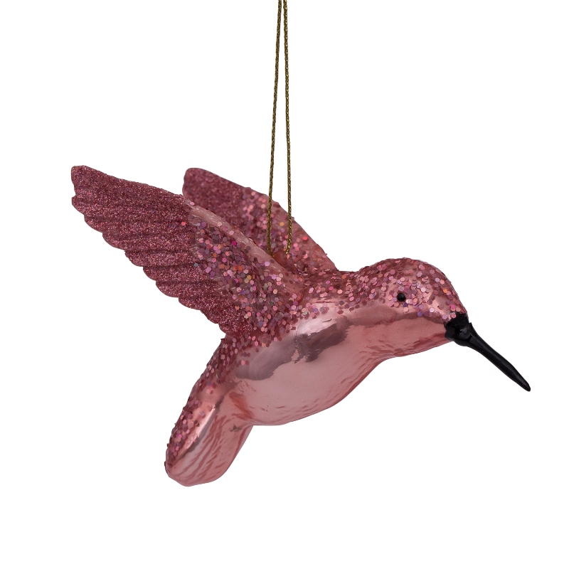 Weihnachtskugel Kolibri altrosa mit Glitzer, ca. 8 cm, Glas, Terry Flora