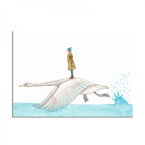 Postkarte Frau mit Schwan von ask a duck  