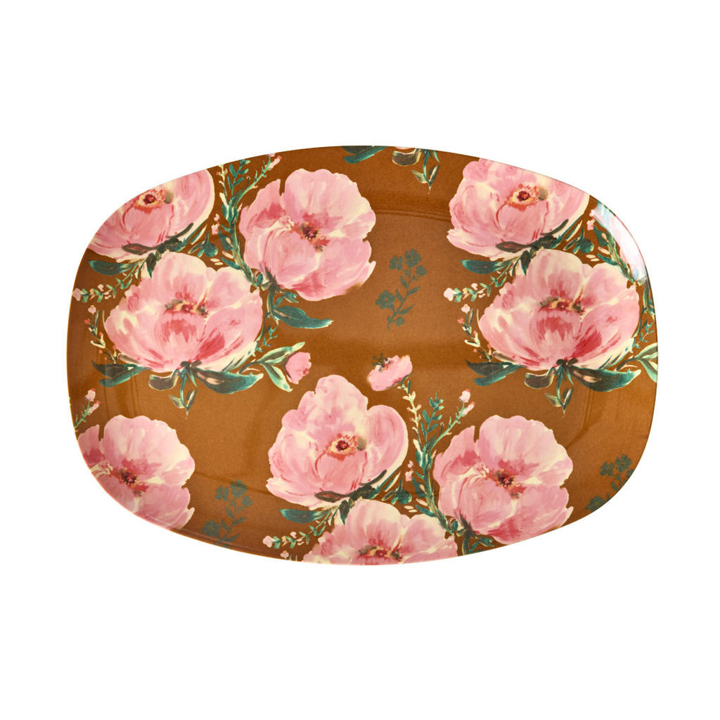 Rice Melamin Teller Rechteckig  groß - Floral Fiesta Rose Print, ca. 22 x 30 cm