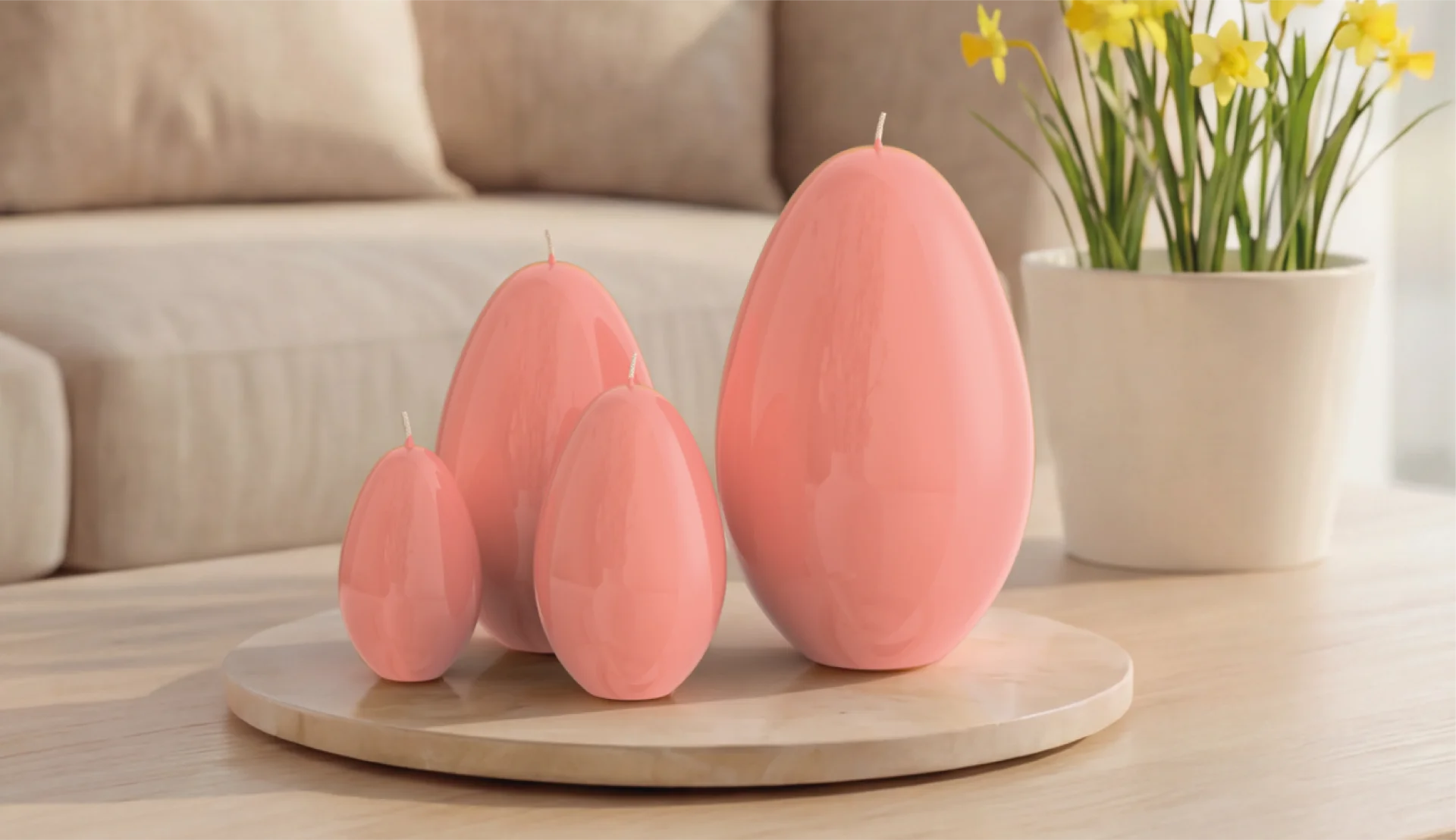 Engels Kerzen Eierkerze gelackt,  Höhe ca. Ø6 H9 cm, Farbe: Kirschblüte