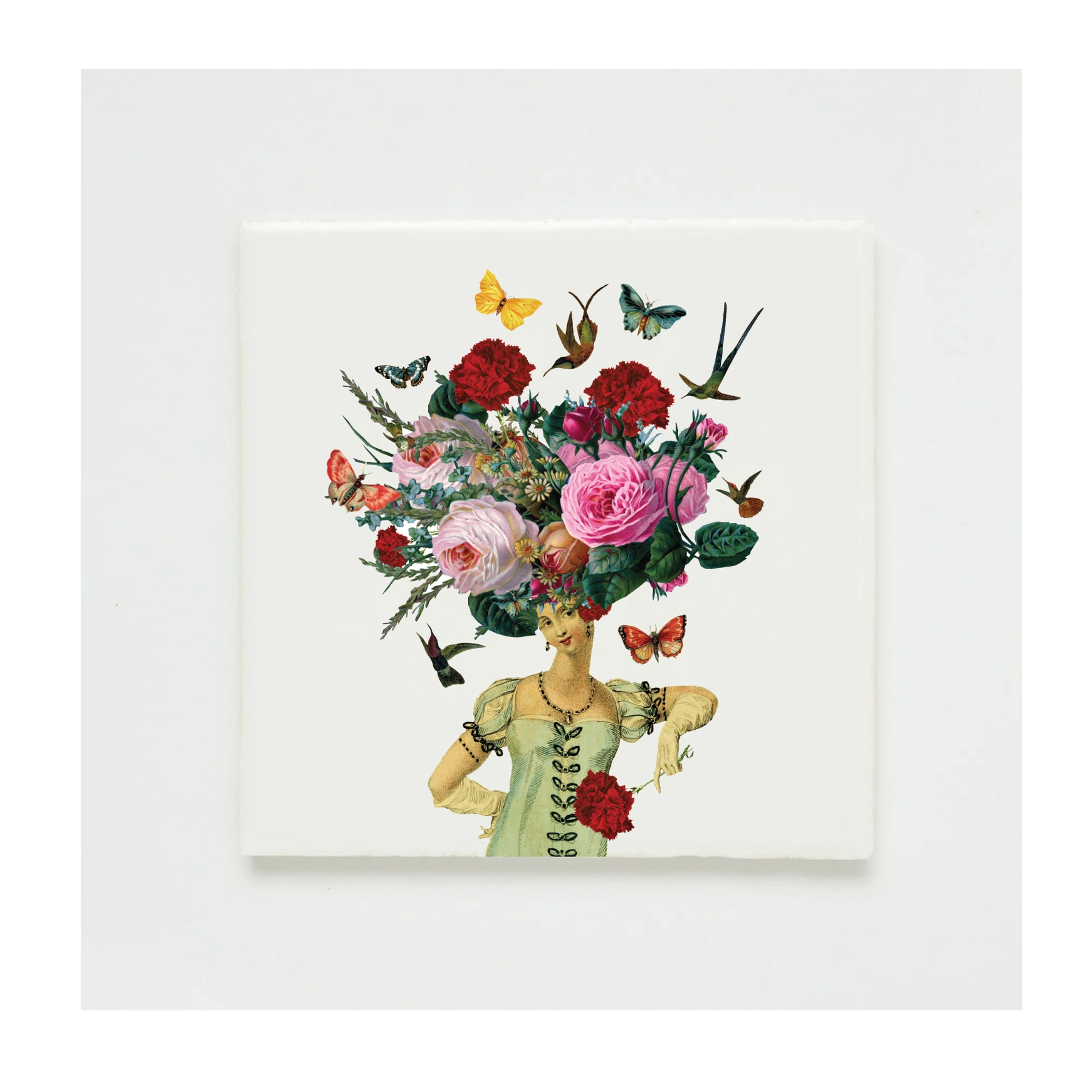 Collage-Wandfliese mit Blumenmuster von Lylies, ca.  13 x 13 cm