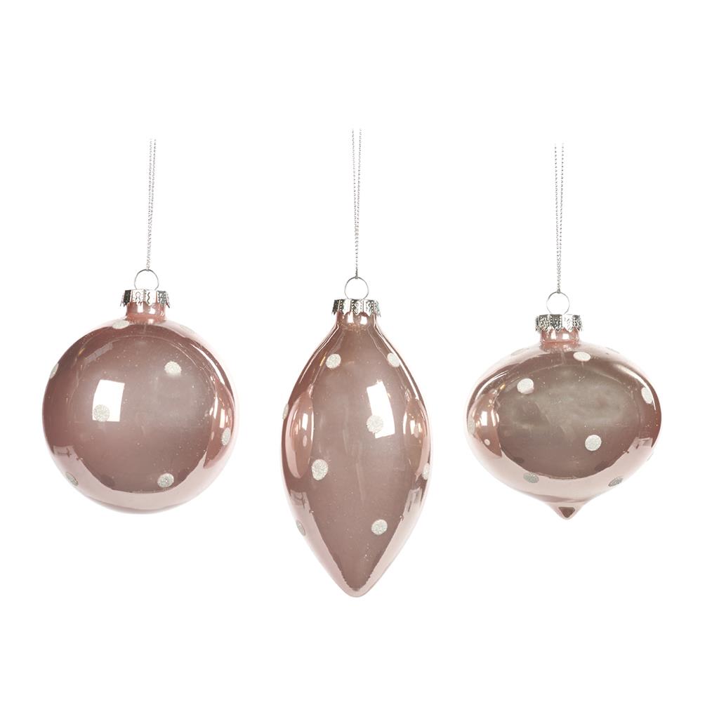 % Weihnachtskugel sanftes Rosé mit weißen Punkten, Zapfen mit Dots Glitzer weiß, ca.12 cm von Catherine Collection / Goodwill 