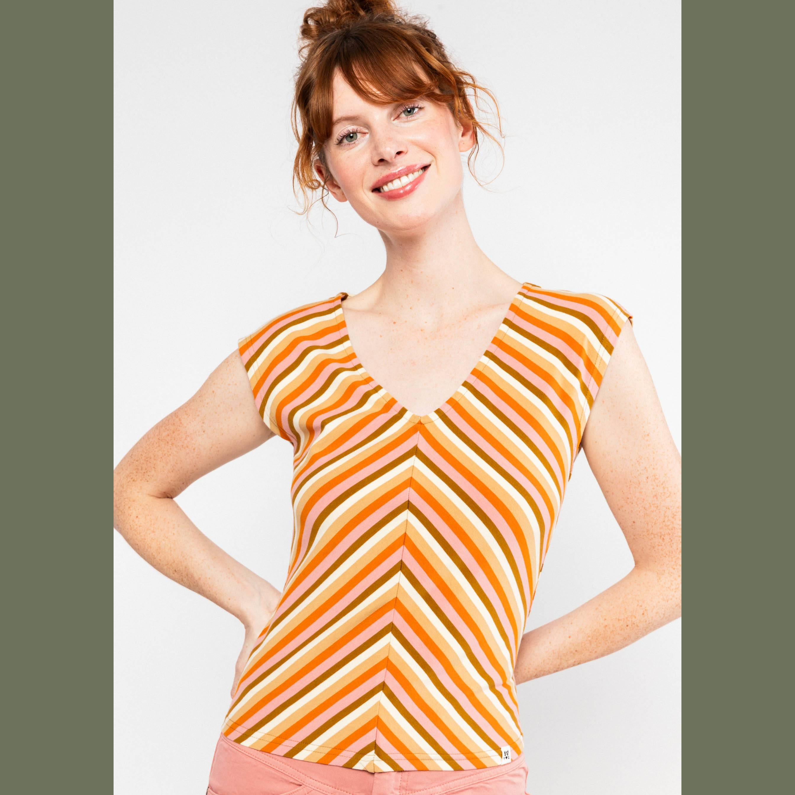 Blutsgeschwister Top Vintage V-Neck - blushing sunbeams stripes