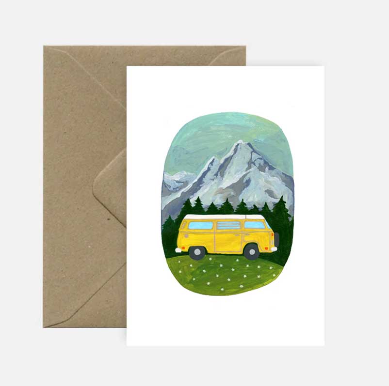 Doppelkarte "yellow camper" von Pink Cloud Studio , Camping