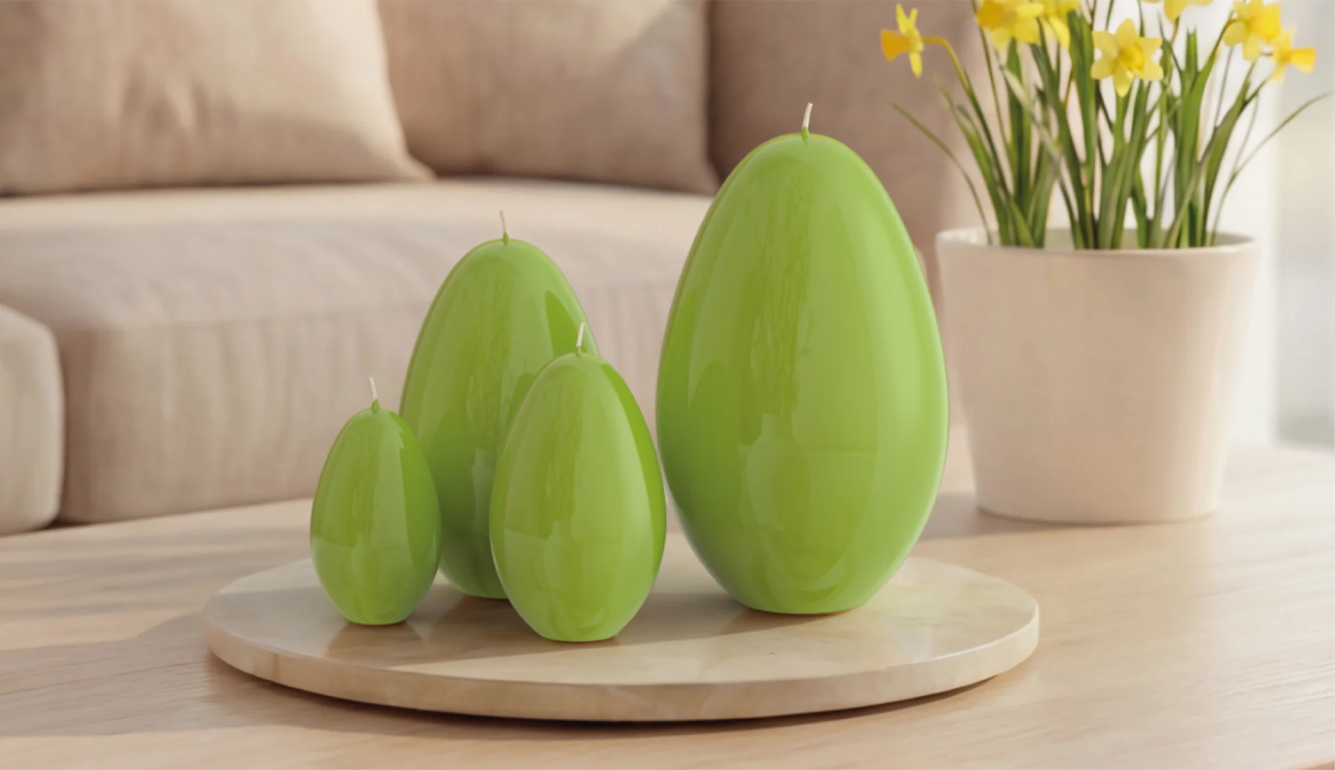 Engels Kerzen Eierkerze gelackt,  Höhe ca. Ø6 H9 cm, Farbe: Limette