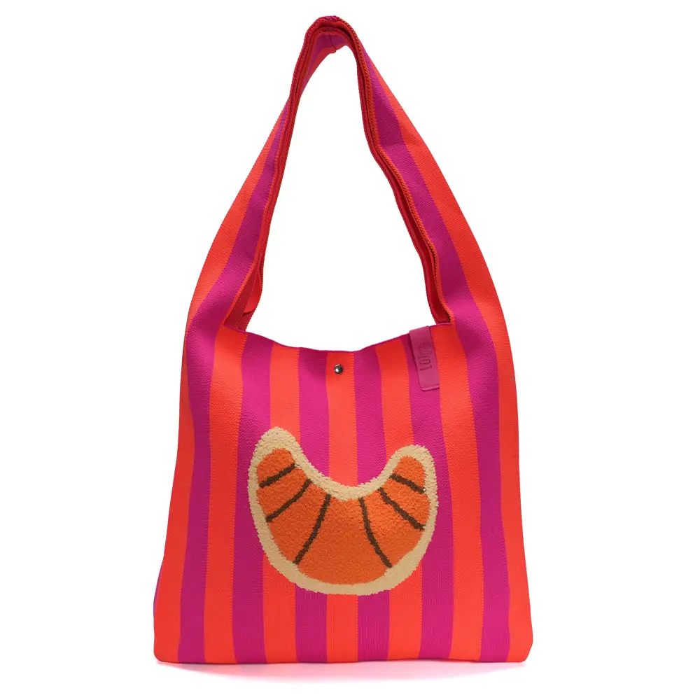 LOT83 Shopper Rebell Loïs 01, Croissant, Streifen Magenta-Hellrot, ca.  45 x 35 cm