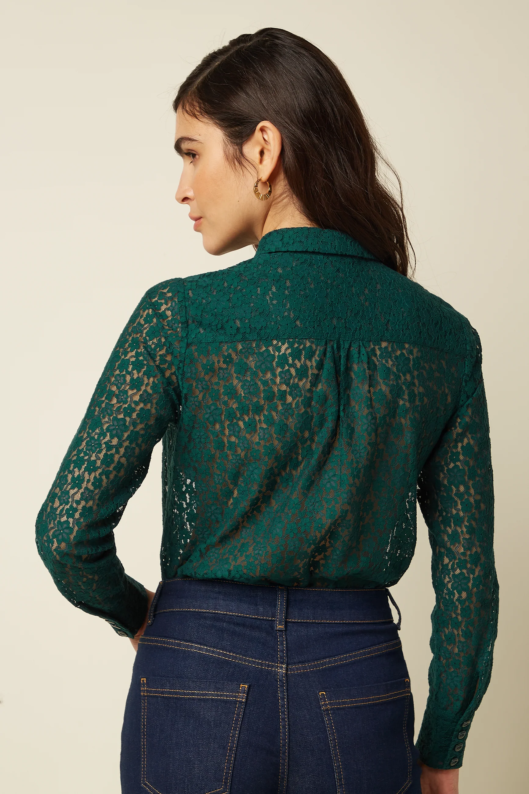 King Louie Elia Blouse Liana Lace, Farbe Botanical Green - Liana Lace, Bluse