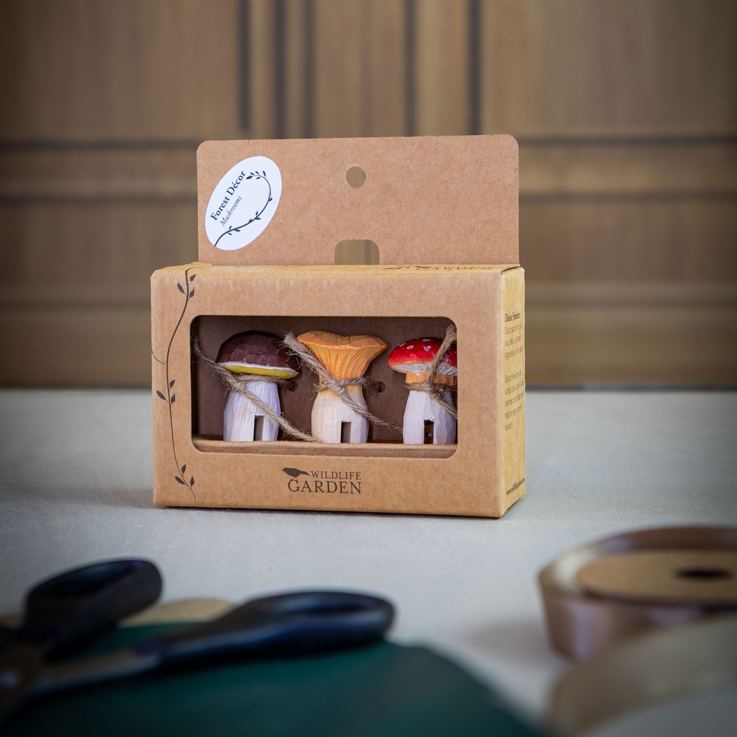 Dekor Wald – Pilze (Fliegenpilz, Pfifferling, Steinpilz)3er Set aus  Lindenholz handgeschnitzt von Wildlife Garden