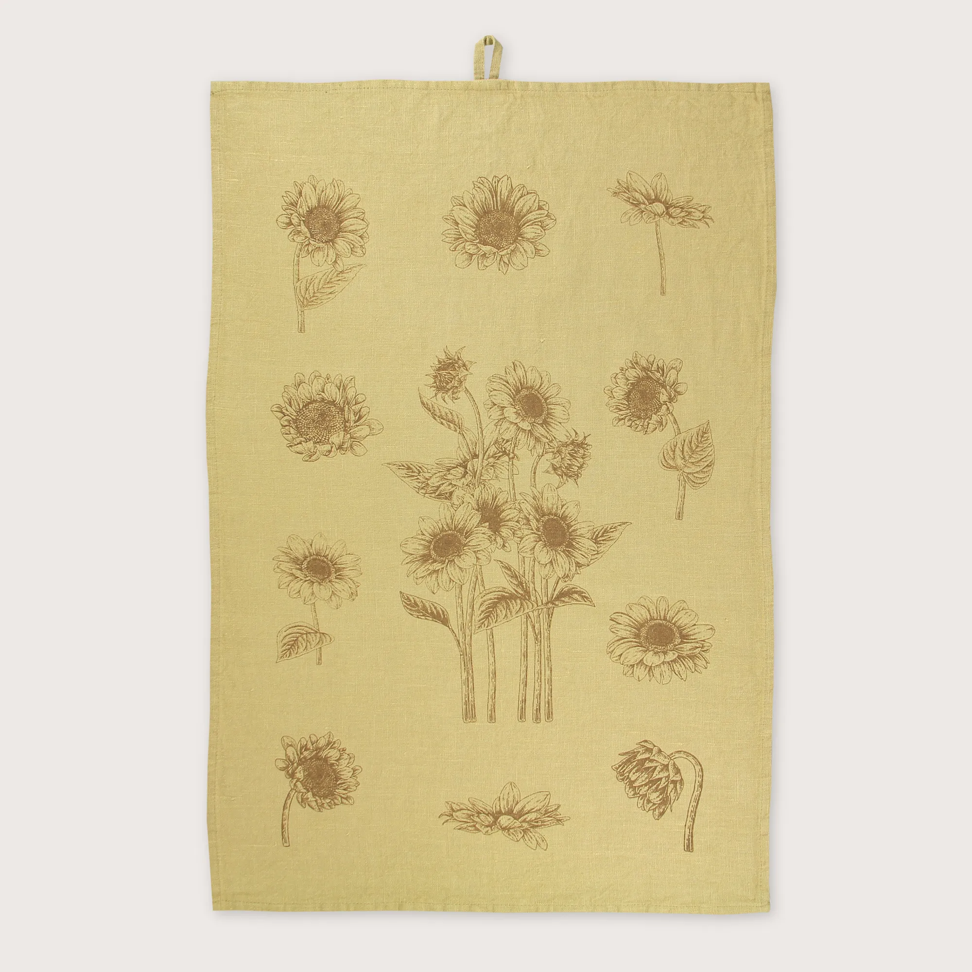 Geschirrtuch Sonnenblume, Leinen , handbedruckt, ca.50x70 cm, sandshell von Dorothee Lehnen   