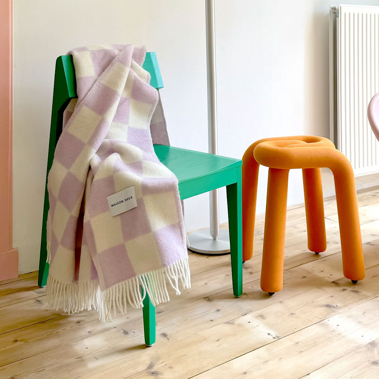 Maison Deux Wolldecke Checkerboard Lila-Weiss, ca. 130 x 200 cm, Plaid, 100 % Wolle 