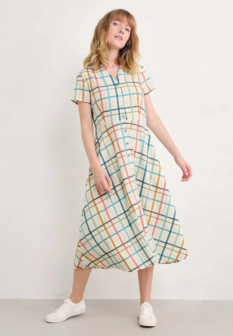 % SEASALT CORNWALL Kleid Carved Wood Midi Dress, Studio Easel %  Größe 12/ Gr.40 