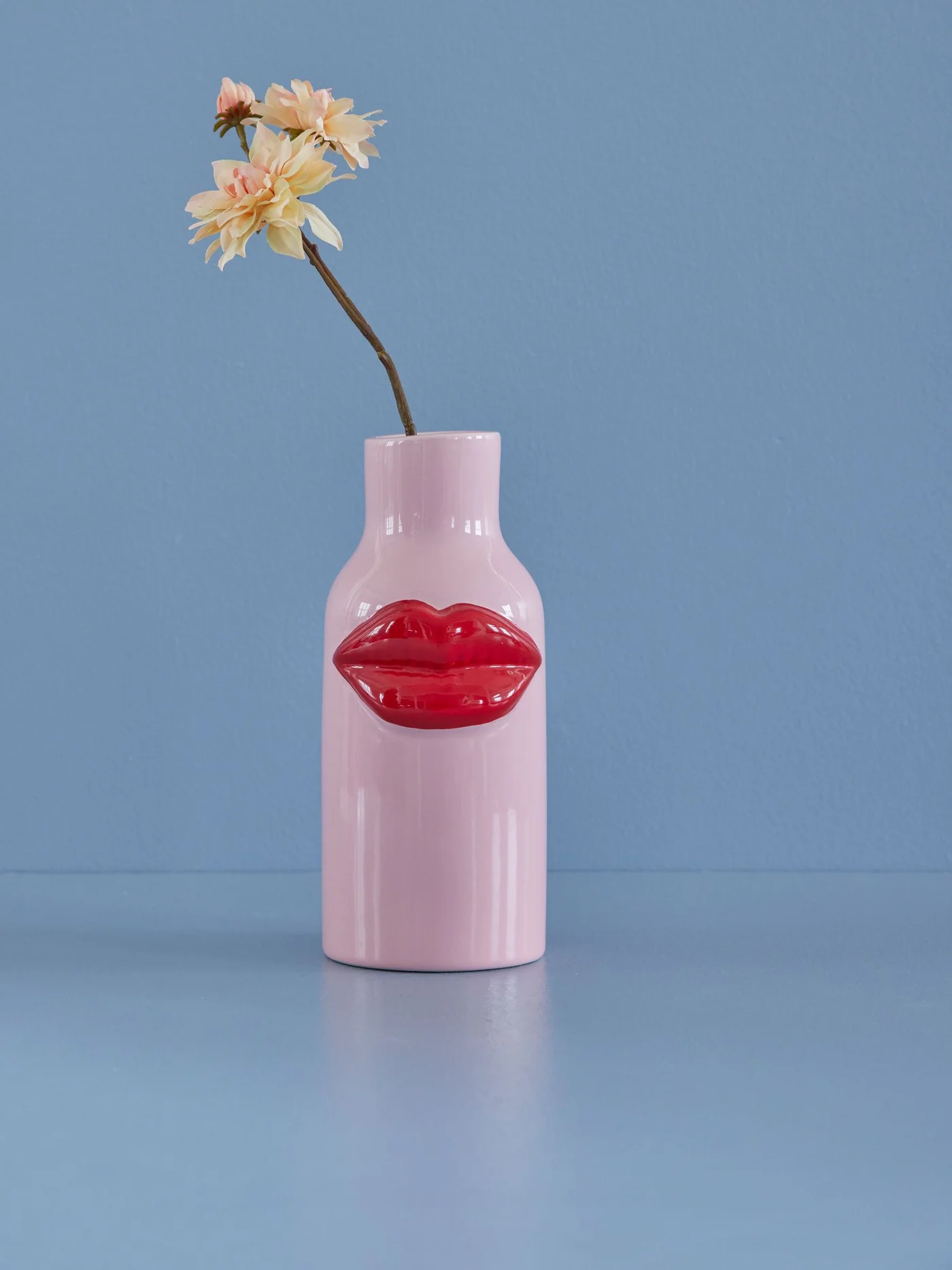 Rice Vase Lippen Rot, Groß Keramik Vase, ca. 10 x 25 cm