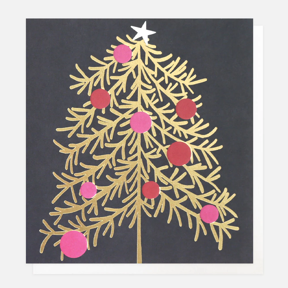 Caroline Gardner Weihnachtskarte "Gold Tree With Baubles" Merry Christmas