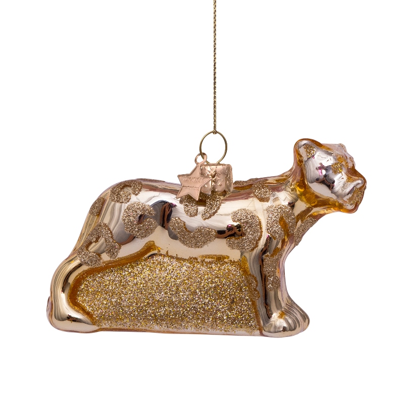 Weihnachtsanhänger Ornament Glas goldglänzend Panther,  H. ca. 6 cm, Glas,Terra Flora 