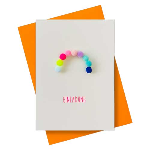 Pink Stories Grußkarte Einladung * Pompom Regenbogen