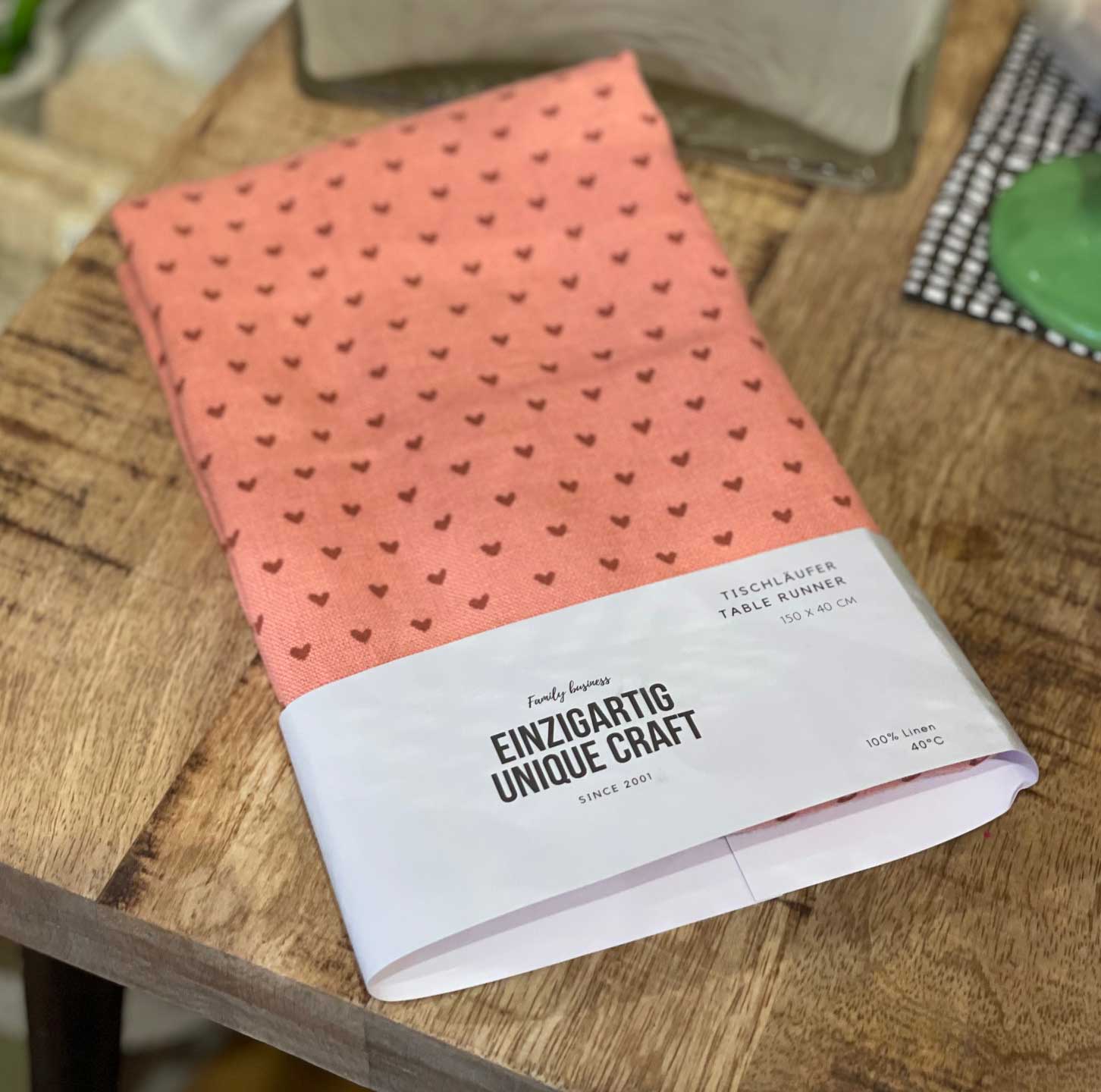 Tischläufer Leinen Herzen, handbedruckt ca. 150x40cm, canyon clay von Dorothee Lehnen 
