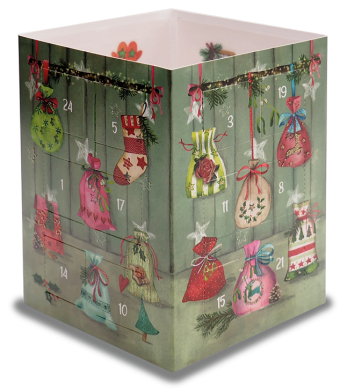 Adventskalender Karte , als Windlicht zum Aufstellen "Weihnachtssäckchen "
