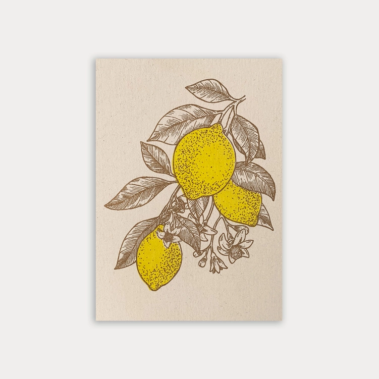 Feingeladen Postkarte TYPO »Zitronen«, RISO handgedruckt  