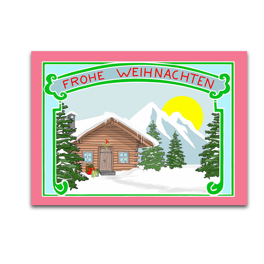 Postkarte XMAS Schneehütte" Frohe Weihnachten", Weihnachten Postkarte von  Limo & Mo