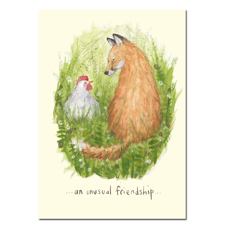 Two Bad Mice Doppelkarte "A Beautiful Friendship" von Two Bad Mice aus England , Fuchs, Huhn, Freundschaft von Fran Evans