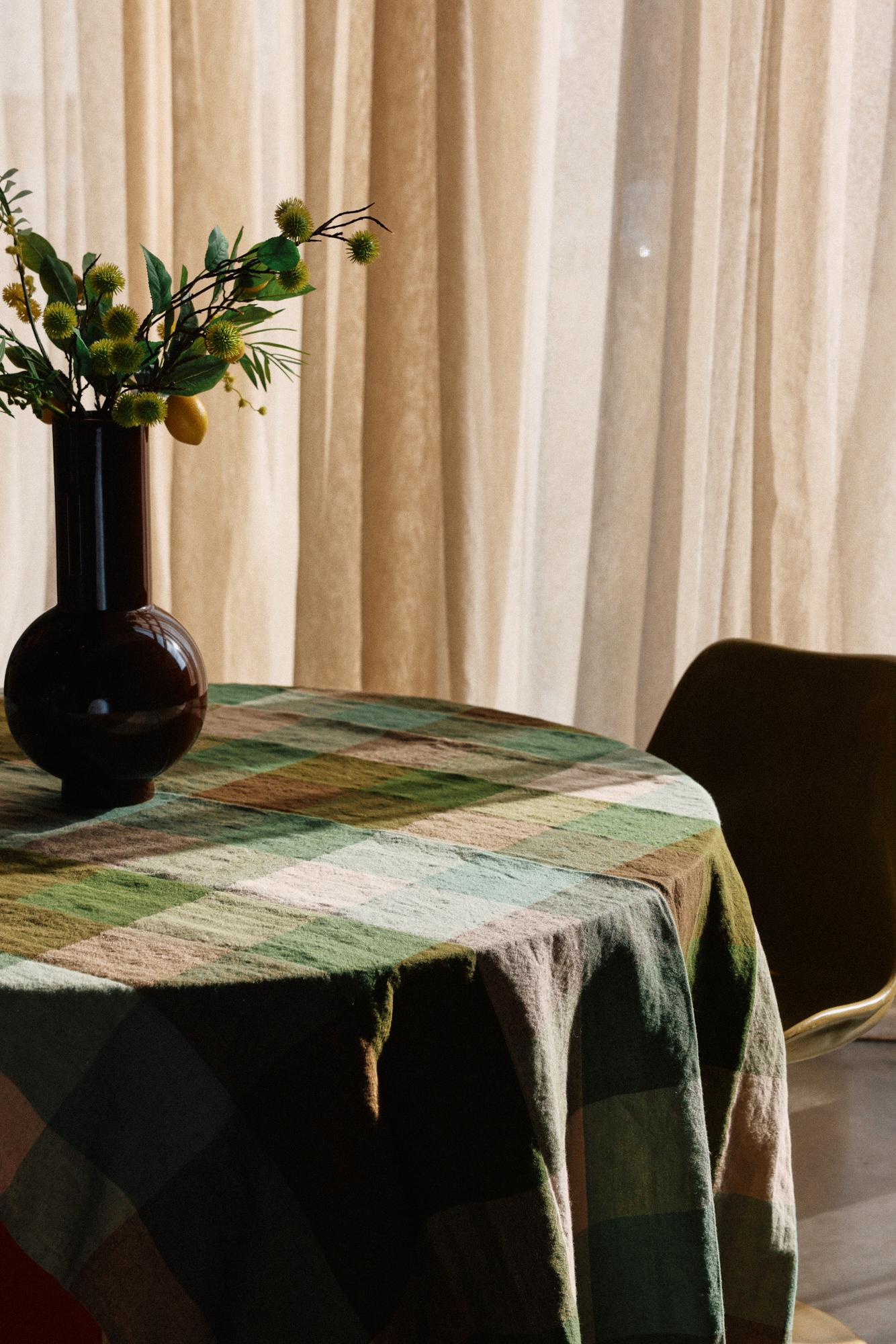 HKliving Vida Check Tischdecke mint/olive, 140x220cm 