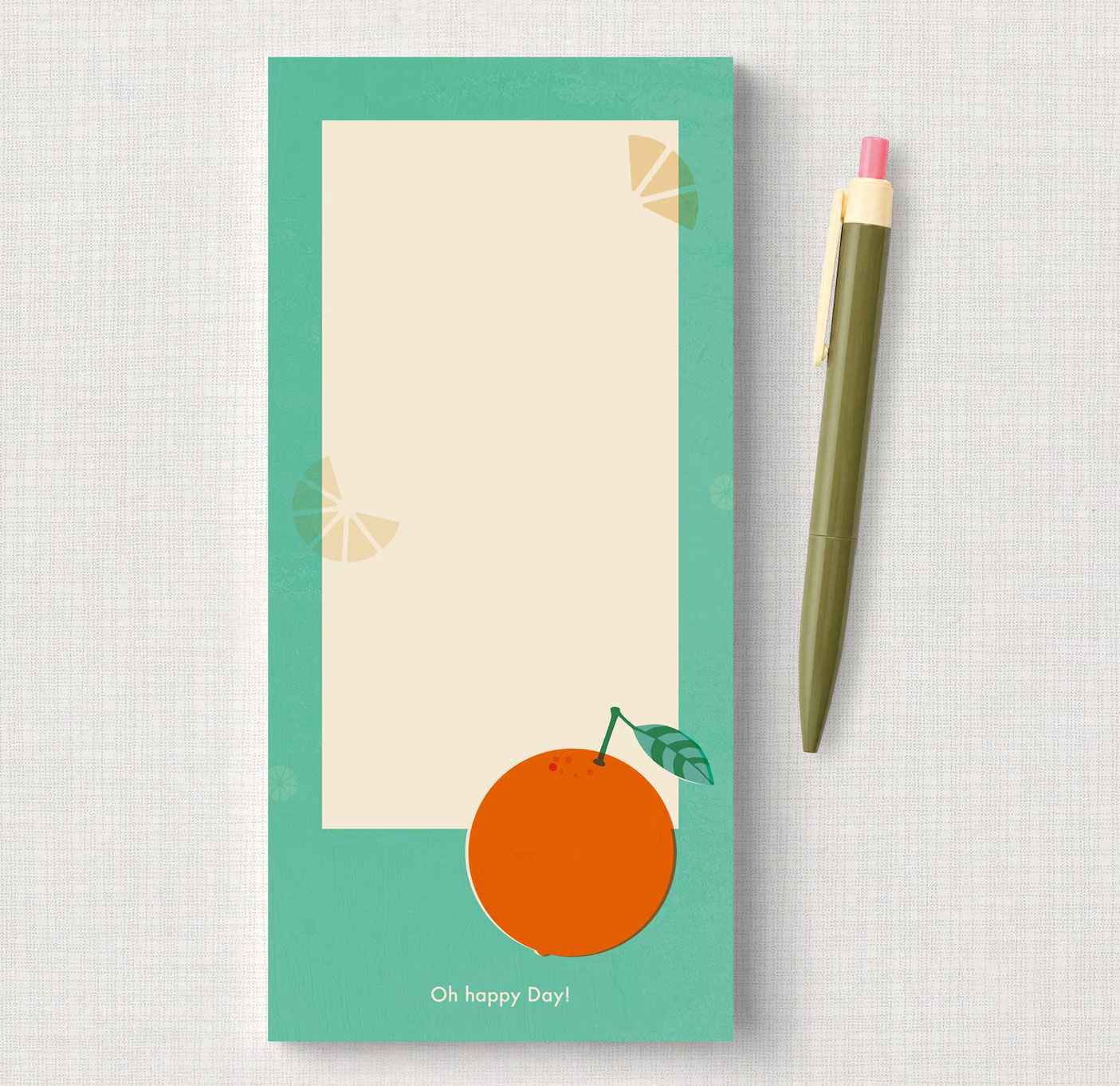 Notizblock Orange „Oh Happy Day!“ DIN lang | 50 Blatt Recyclingpapier von Monimari