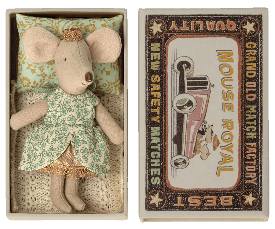 Maileg Maus Prinzessin, kleine Schwester, ca. 11 cm, Maileg Princess mouse, Little sister in matchbox Maileg Maus Prinzessin, kleine Schwester, ca. 11 cm, Maileg Princess mouse, Little sister in matchbox