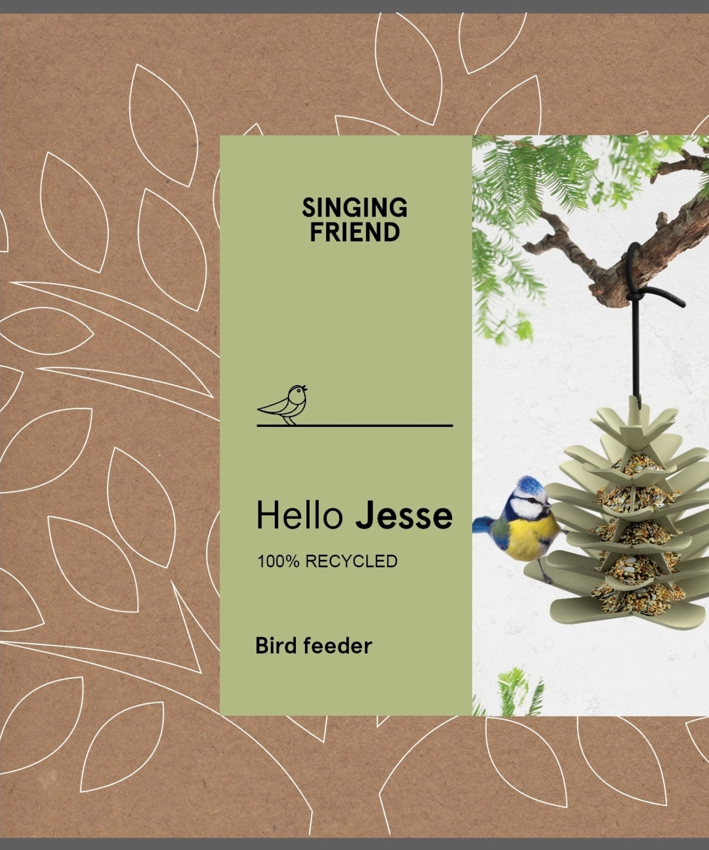 Bird Feeder " Hallo  Jesse" , Zapfenform