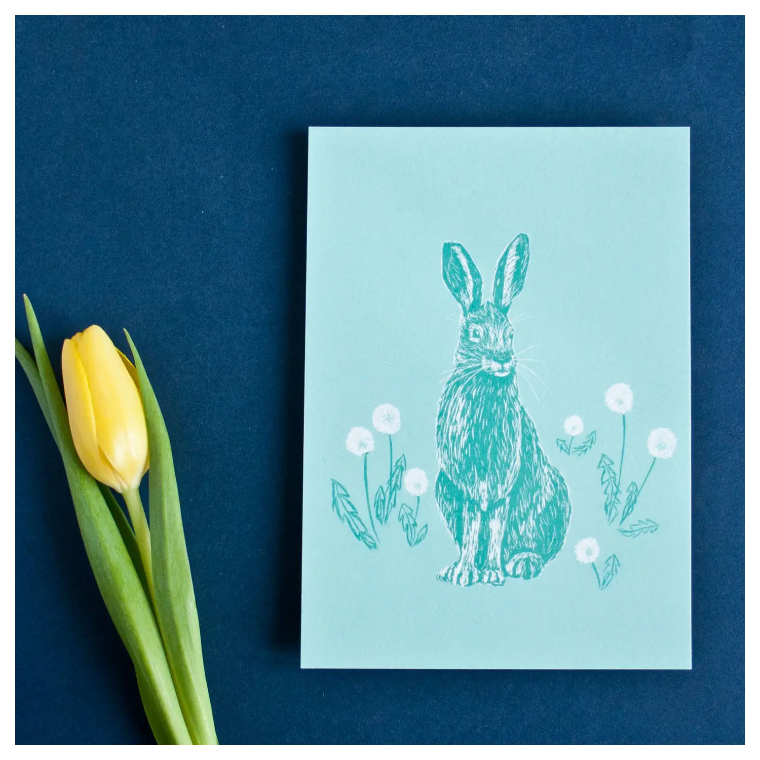 Postkarte Hase blau von Katja Rub