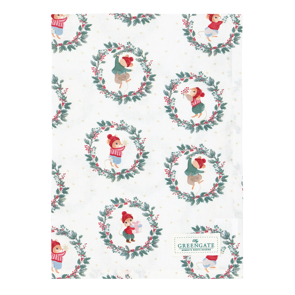 Greengate Geschirrtuch Joanni white,  ca. 50 x 70 cm  , Weihnachtsmäuse