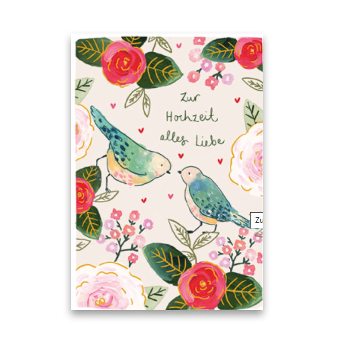 Doppelkarte Zur Hochzeit alles Liebe (Vögel) , Hochzeitskarte von Louise Mulgrew 