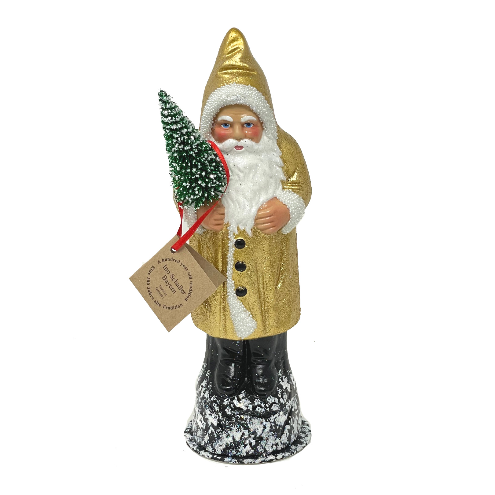 Ino Schaller Santa Nr. 92, Gold,  Rande Perle weiß, Weihnachtsmann Nostalgie von Ino Schaller, ca. 26 cm