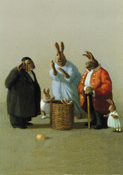 Inkognito Postkarte Hasenfamilie von Michael Sowa  