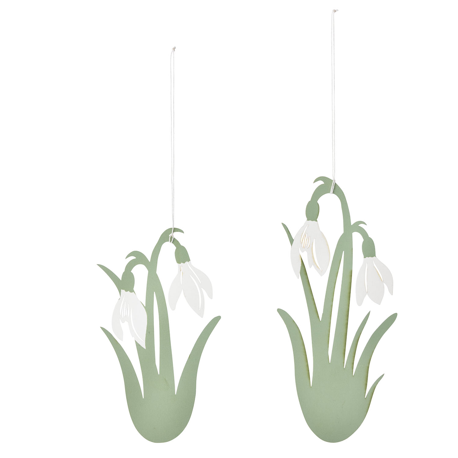 Bungalow 2er-Set Papier Ornament Schneeglöckchen H11/13cm SAGE, Papier 