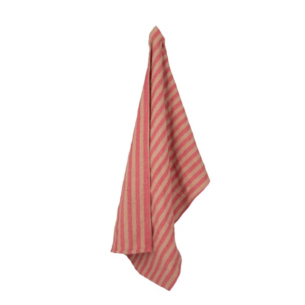 Geschirrtuch-Streifen-Pink, 50x70 cm, grobe Leinenstruktur