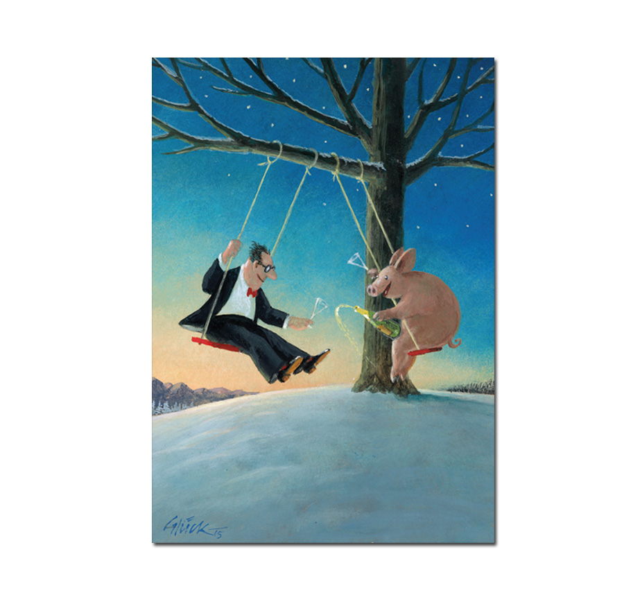 Inkognito Postkarte Sprudelndes Glück , Neujahr, Silvester , Schwein