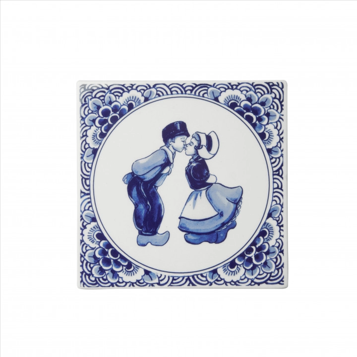 Kachel/ Fliese Küssendes Paar, ca. 13x13 cm von Heinen Delfts Blauw, Holland, Niederlande 