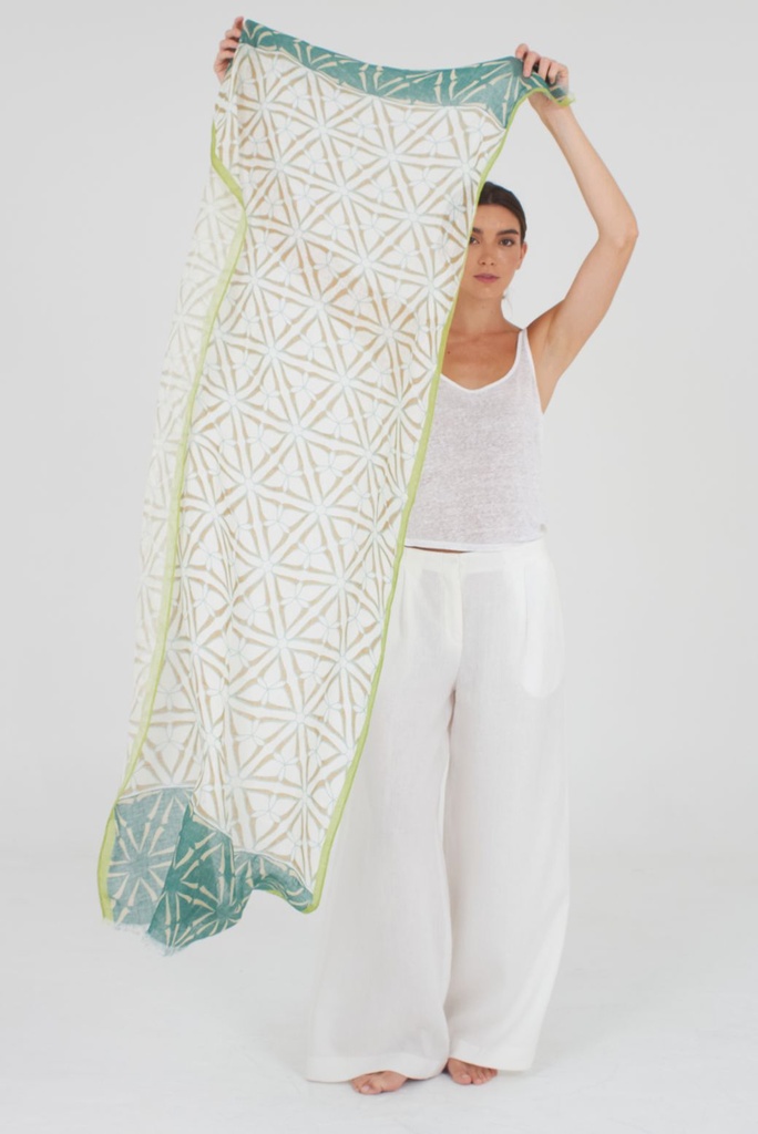Leinenschal BELINDA Grün,  ca.  55x180cm, von Shalls Barcelona, 100 % Leinen