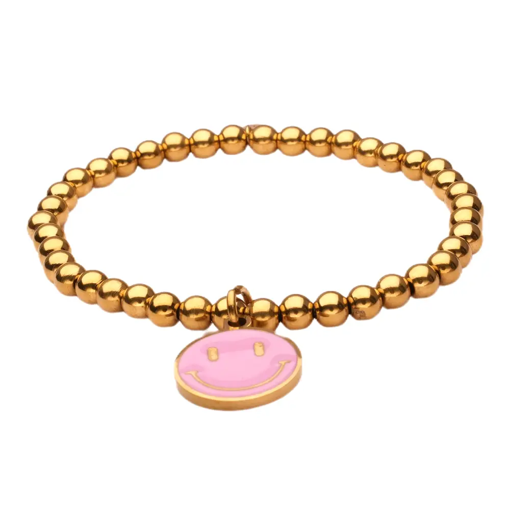 Lot83 LizzyMae Armband Edelstahl - Gold Smiley Pink Modeschmuck       
