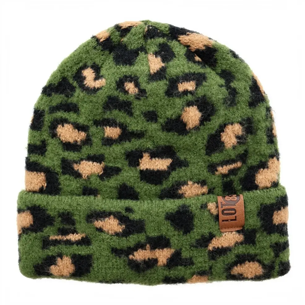LOT83 Mütze Nr. 10, Beanie Suus Leopardenmuster Khaki
