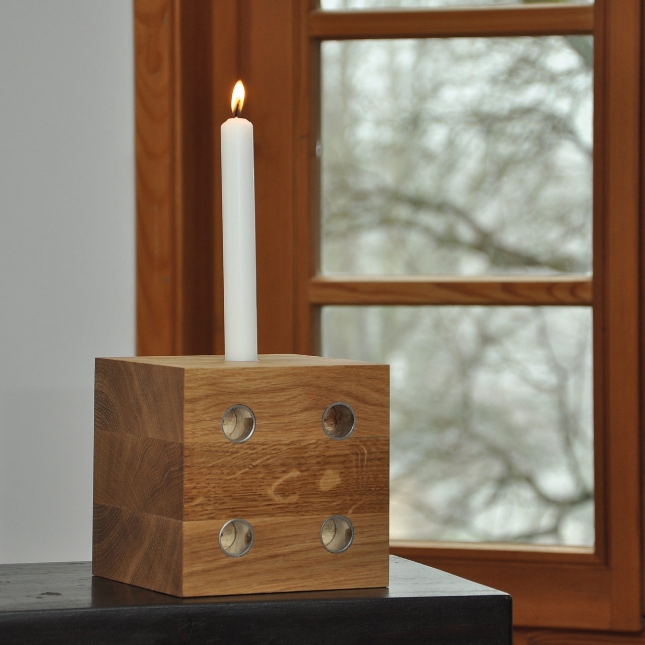 % ADVENT Lichtwürfel, Eiche dunkel, inkl. 10 Kerzen, 7x7x7cm von Raumgestalt 