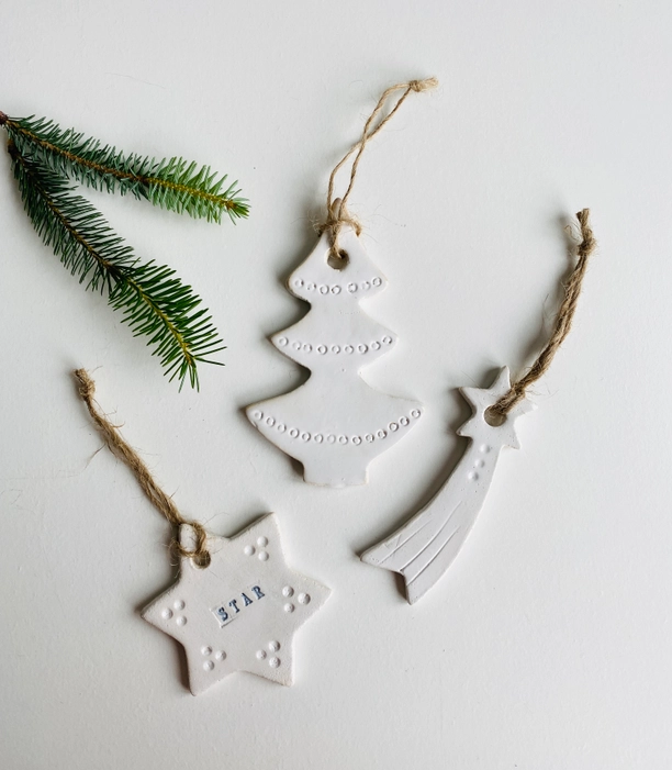 Weihnachtsgeschenk: 3er Set Keramik Weihnachtsbaumaufhänger, Handgetöpfert aus Holland