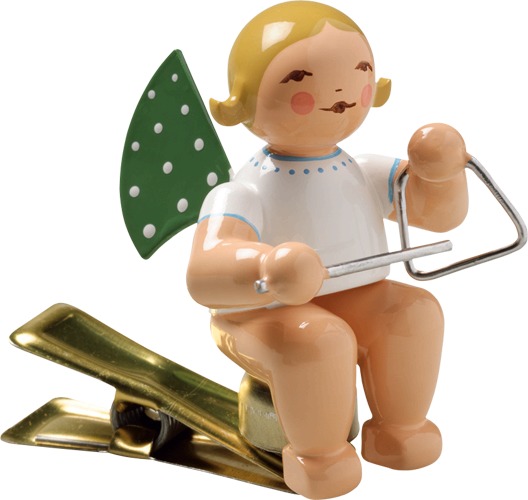 Wendt & Kühn Engel mit Triangel, auf Klemme, blonde Haare